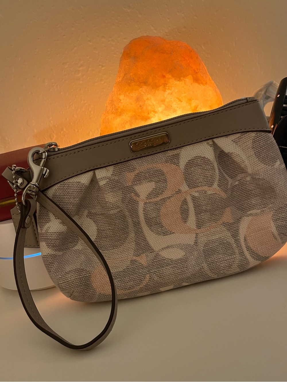 Coach Canvas Wristlet in Blush and Taupe